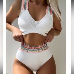 White High Rose Bikini with Rainbow details